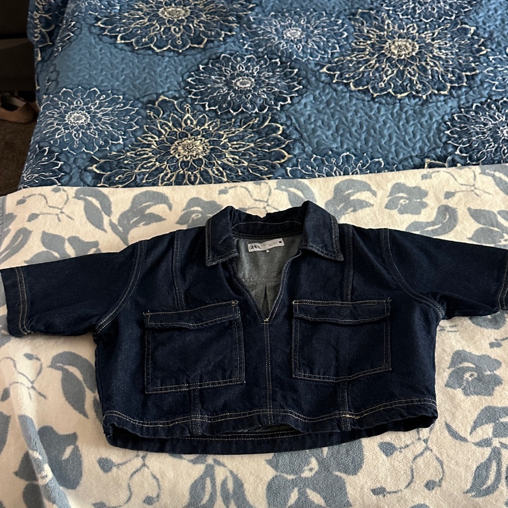 Zara Dark Blue Denim Crop Top